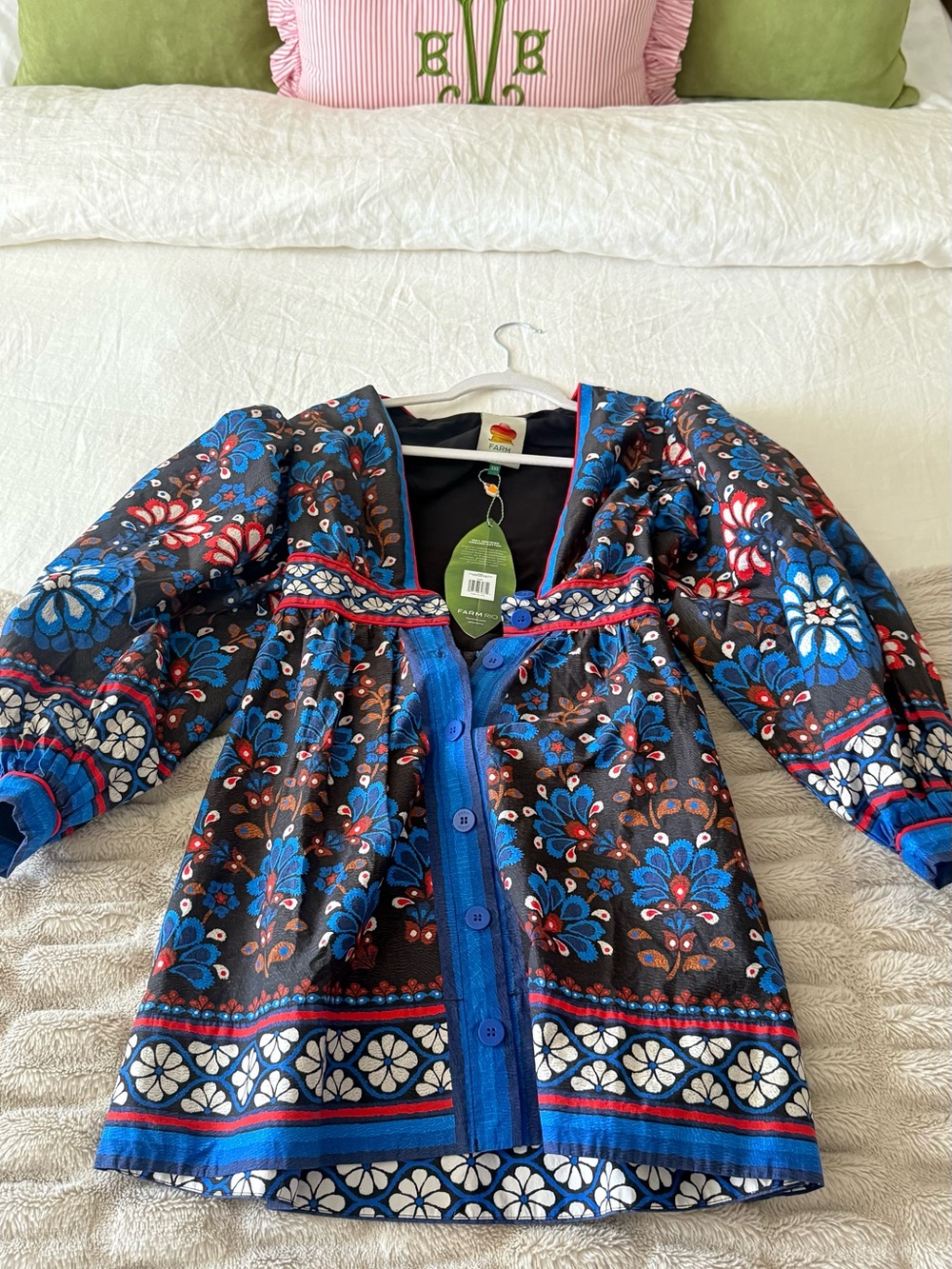 FARM Rio Blue Floral Buttoned Dress